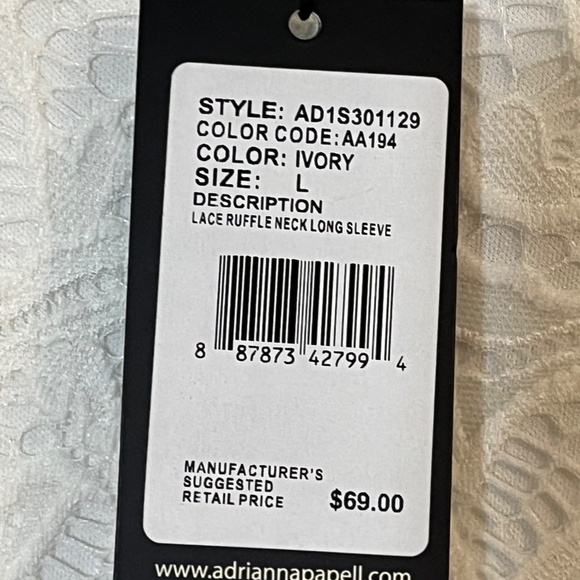 Adrianna Papell Top Women L White Pullover Lace Feminine Dainty Boho Western 80s - Picture 7 of 11